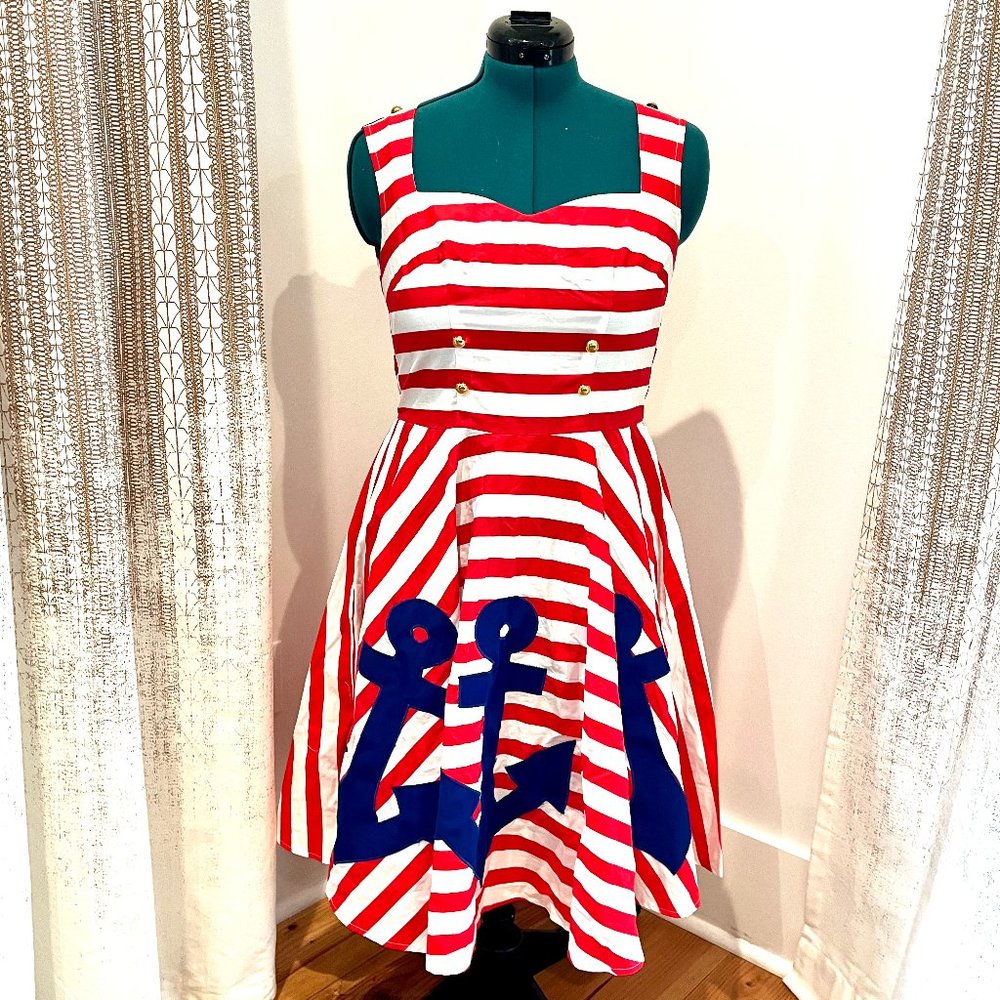 TicciRockabilly Angela 1950s Sailor Dress, Red and White Stripes